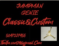 a black and white image of a jumpman with the words jumpman gene classic and custom