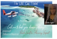 a flyer for the lbc travel with an image of a woman and a plane