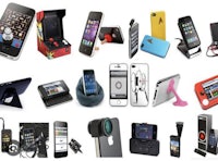 a variety of cell phone accessories are shown on a white background