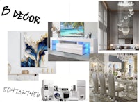a collage of pictures of a living room, dining room, and bedroom