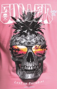a pink t - shirt with a pineapple and sunglasses on it
